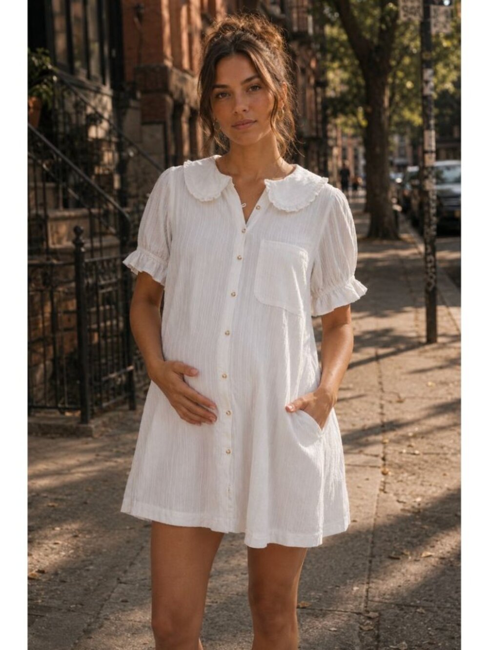 Anthropologie Pilcro Keira Mini Dress White Peter Pan Collar Size S Cottagecore